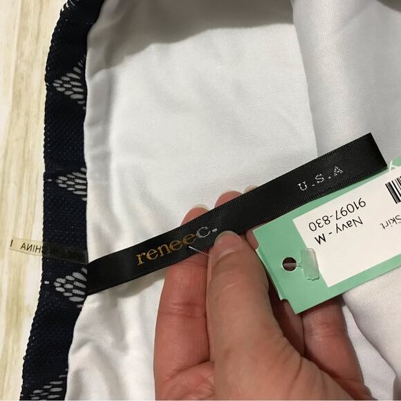 Renee C Stitch Fix NWT Maybell Lace DetailNavy Blue Polka Dot A-line Skirt M - Picture 3 of 5